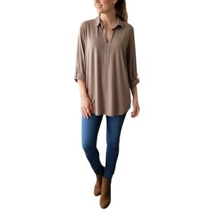 Lands' End Tunic Top Womens Size XL Brown Roll-tab Sleeve T-Shirt